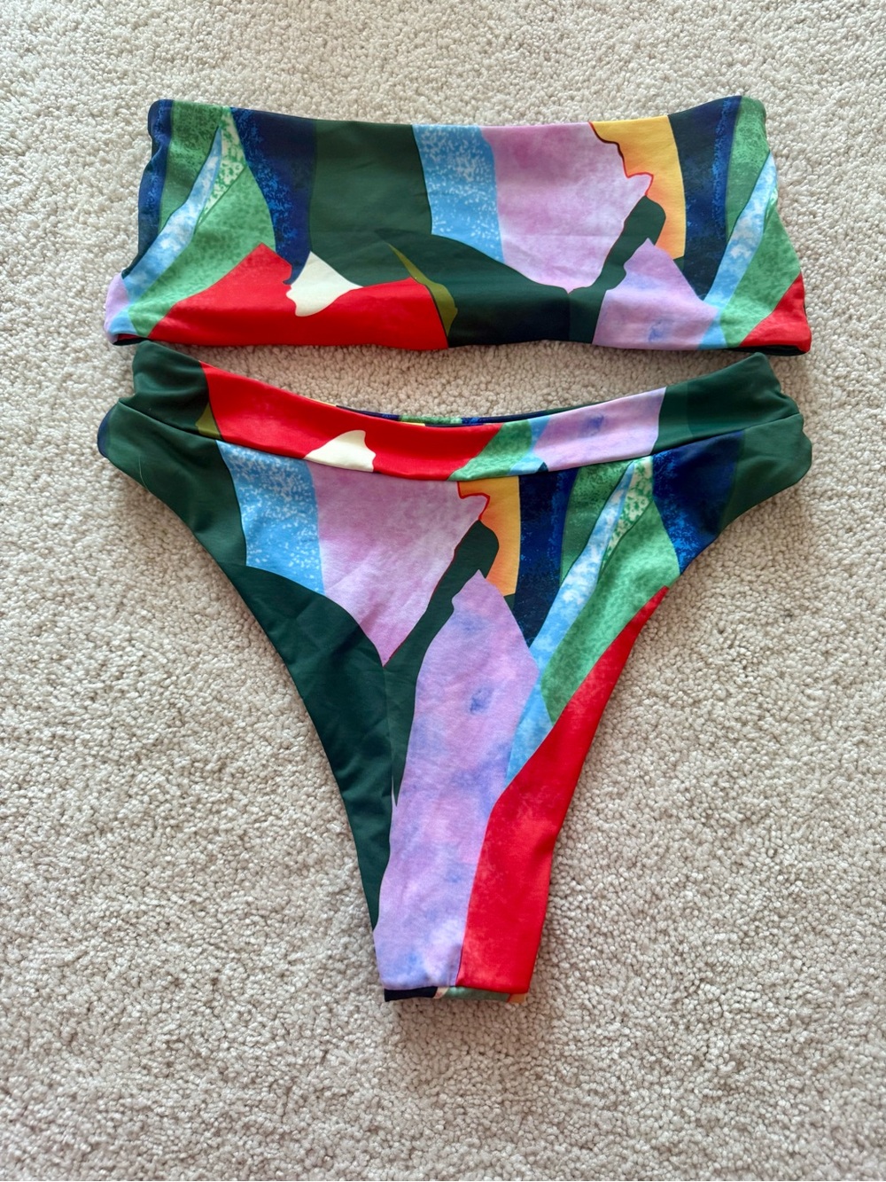 Colorblock Abstract Print Bikini Set